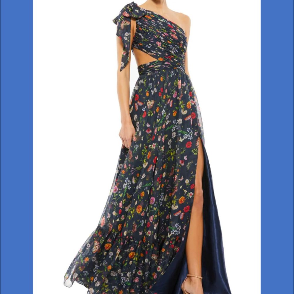 NWT GORGEOUS MAC DUGGAL Cutout One-Shoulder Chiffon Gown